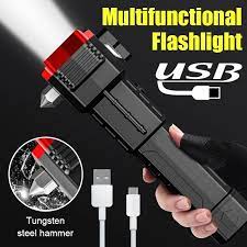 Rechargeable Flashlight With Hammer Glass